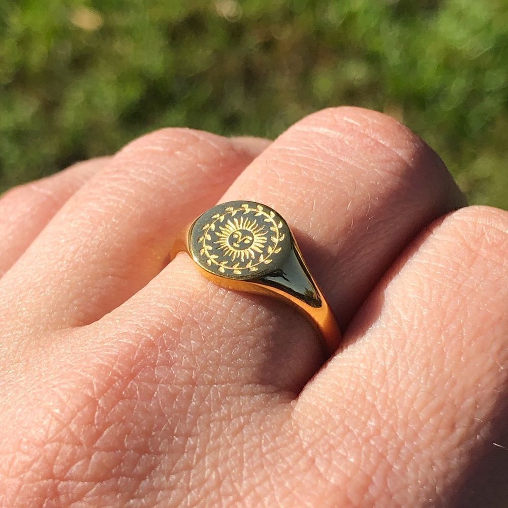 New! “Gia” Sun Engraved Gold Ring